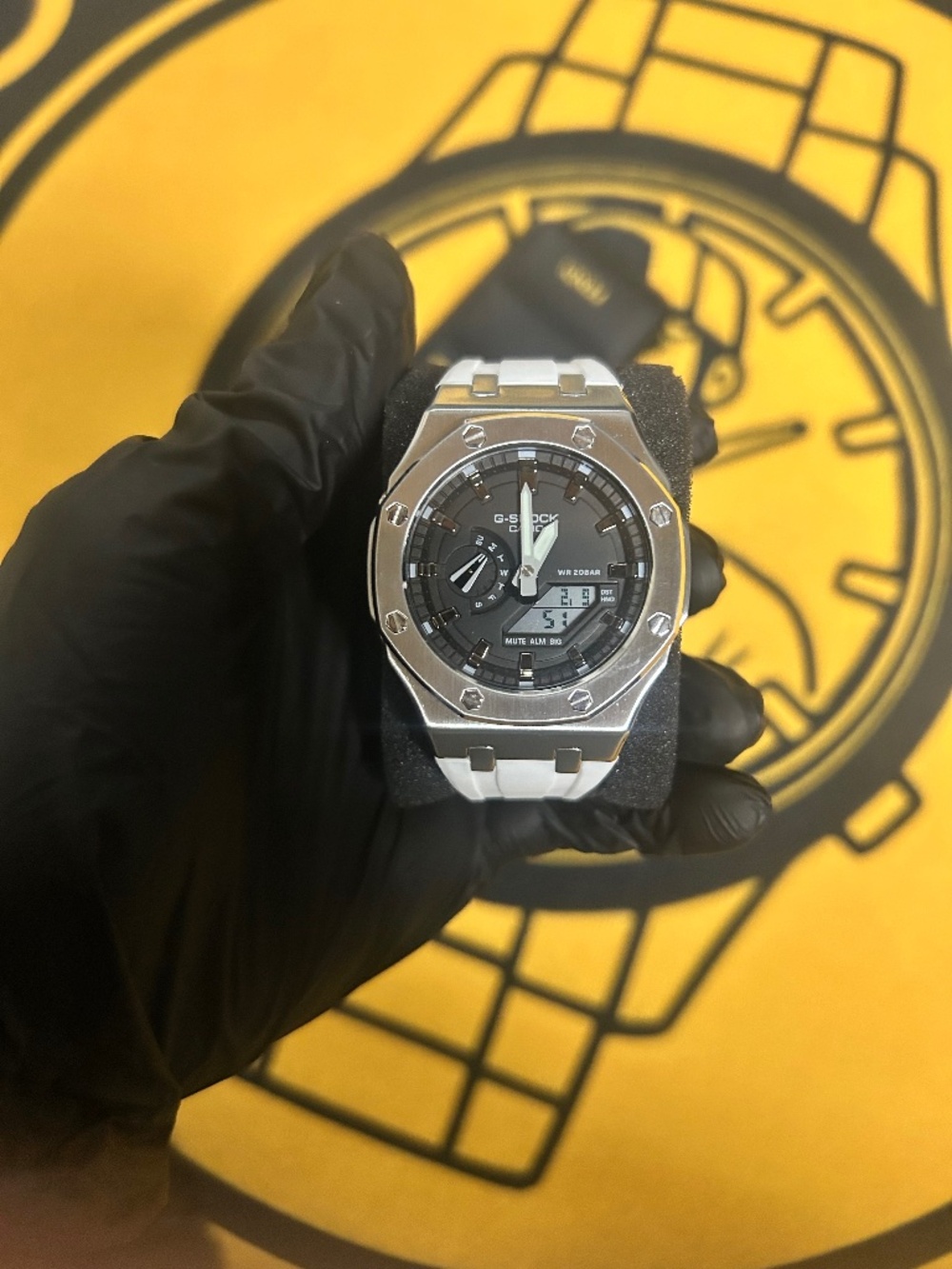 Casio G-Shock Steel Watch – Black Dial, White Strap, Sport Luxury Style, 200M WR